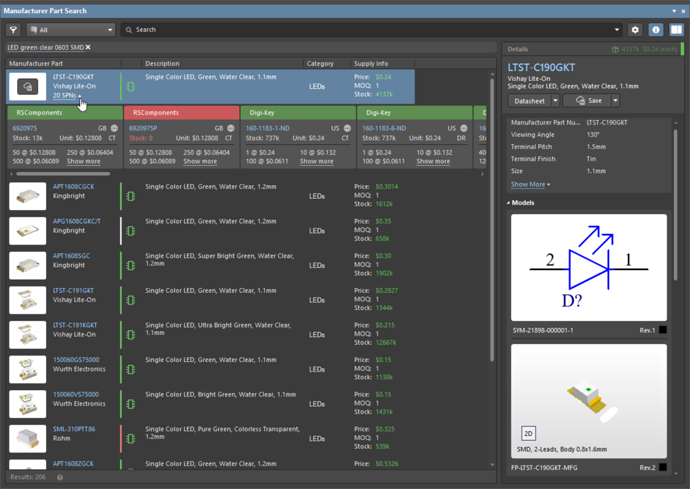 Searching for and Acquiring the Components in Altium Designer